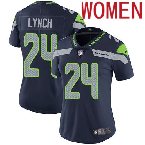 Women Seattle Seahawks 24 Marshawn Lynch Nike Navy Vapor Limited NFL Jersey